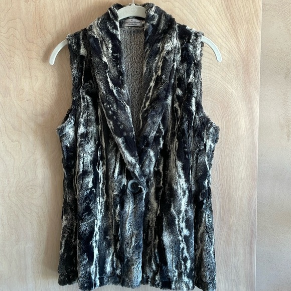 VINE STREET “Melange” Faux Fur Brown Cream Black Vest Sz: M - Picture 7 of 14